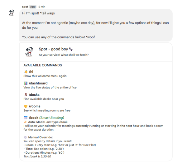 Figure 5 Spot telling a user all the ways that he can help.